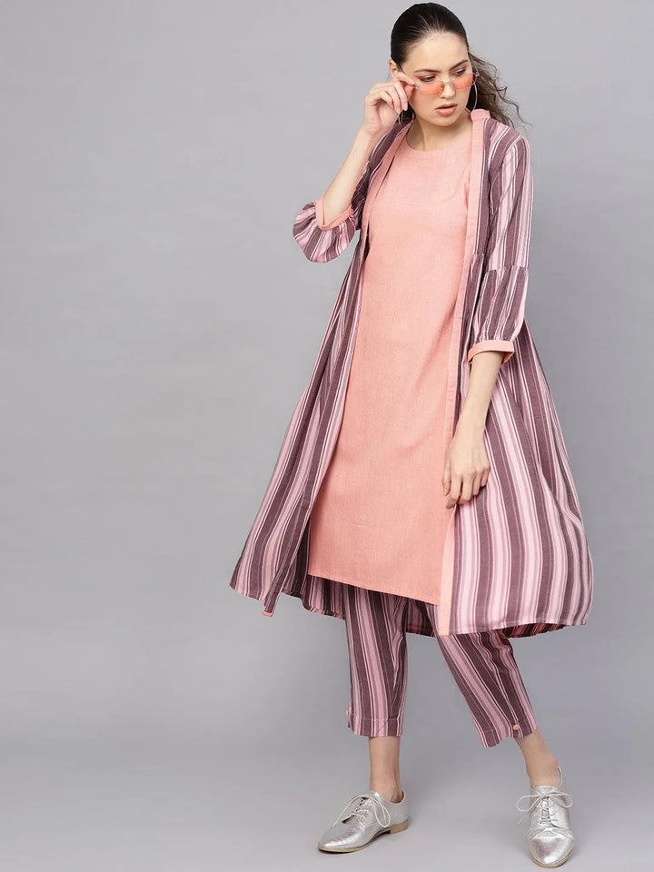 Peach Solid Rayon Kurta Set - Libas