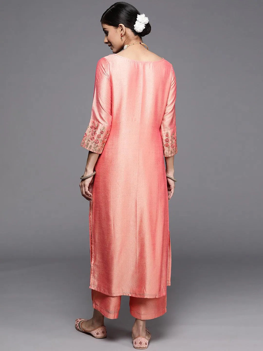 Peach Solid Silk Kurta - Libas