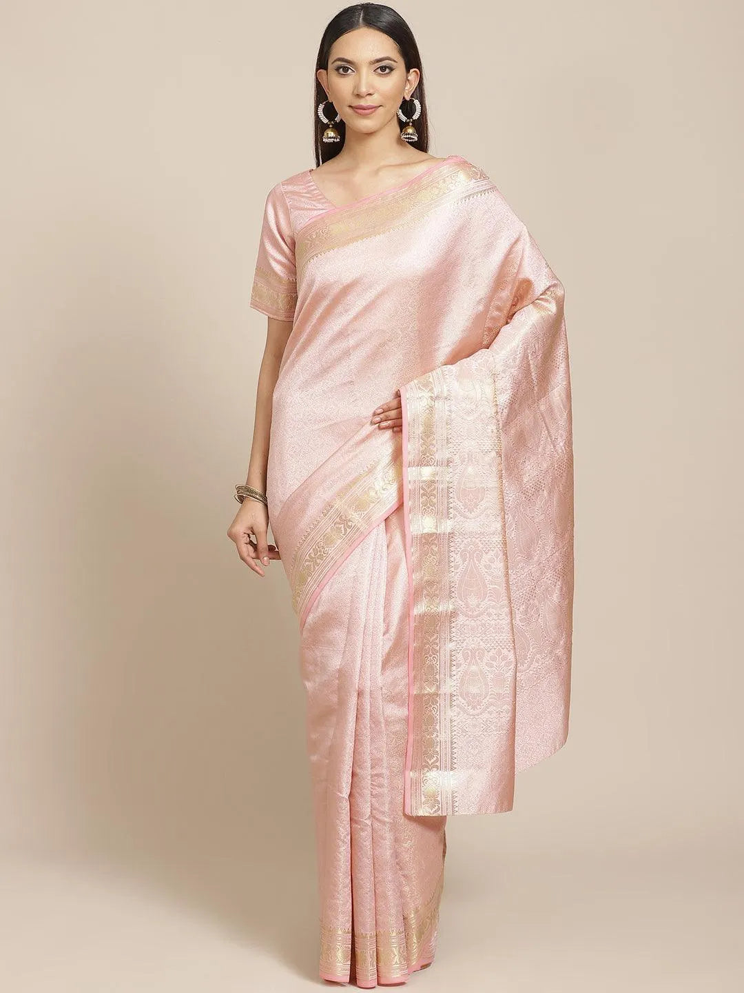 Peach Woven Design Brocade Saree - Libas