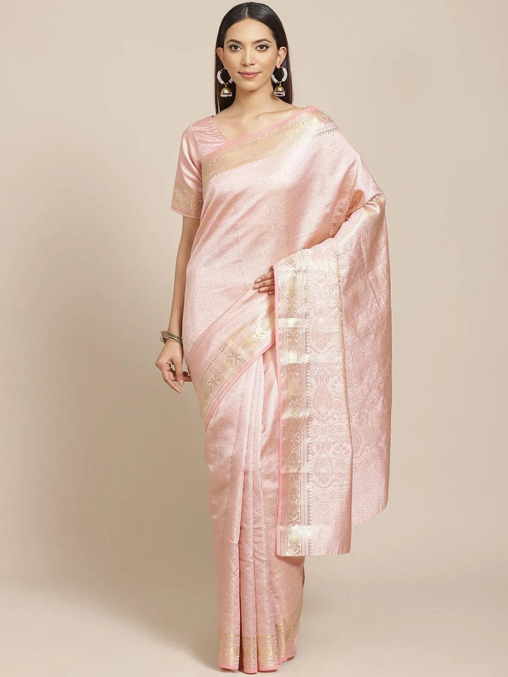 Peach Woven Design Brocade Saree - Libas