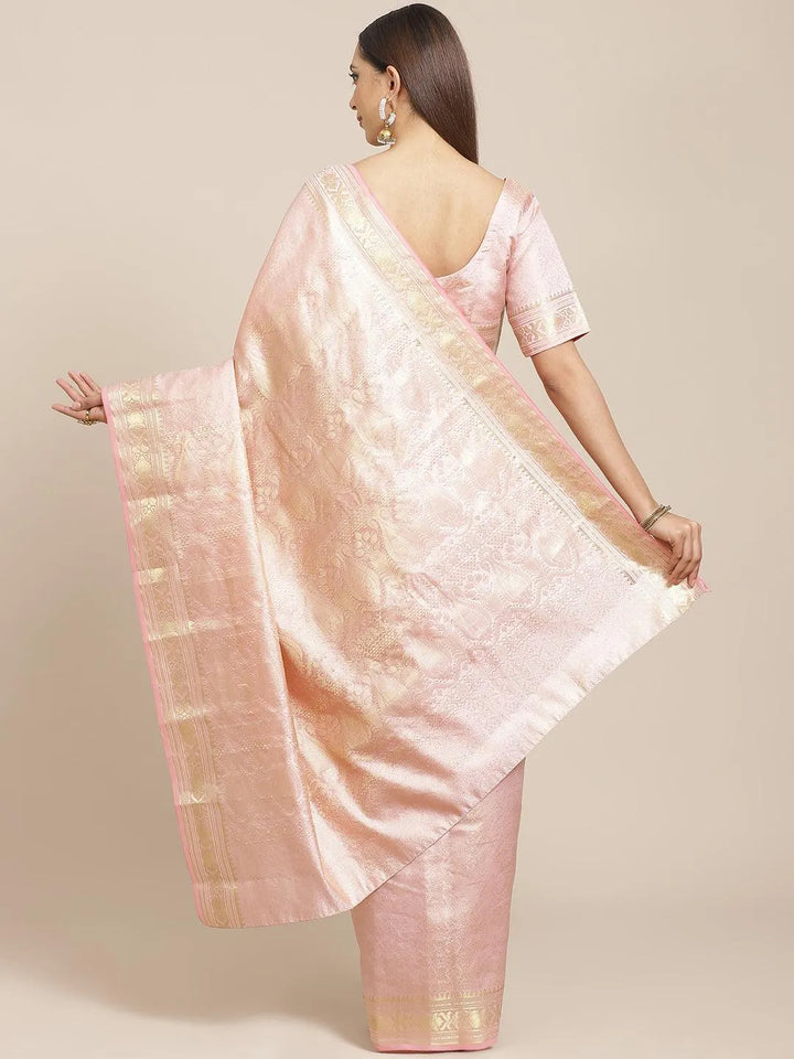 Peach Woven Design Brocade Saree - Libas