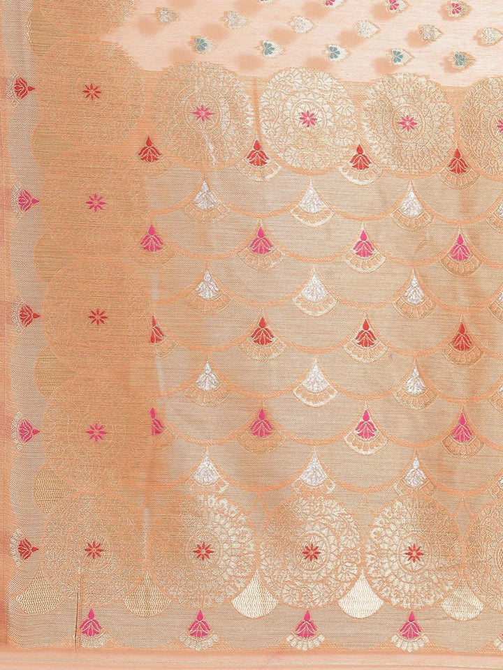 Peach Woven Design Brocade Saree - Libas