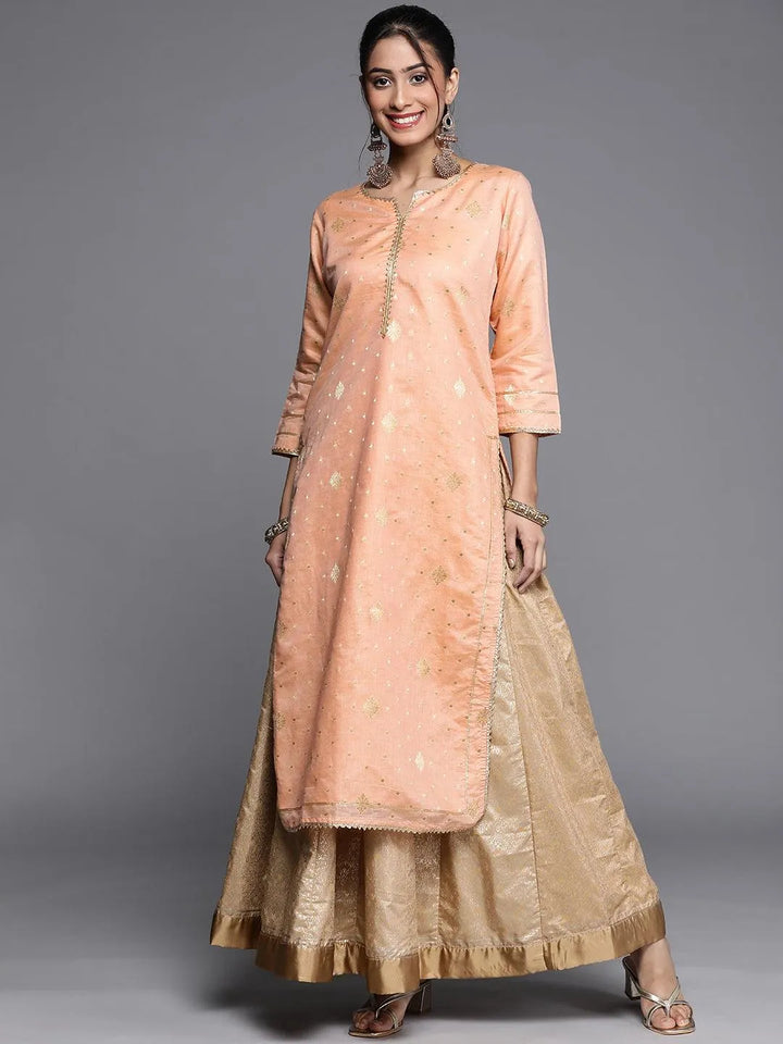 Peach Woven Design Chanderi Silk Kurta - Libas