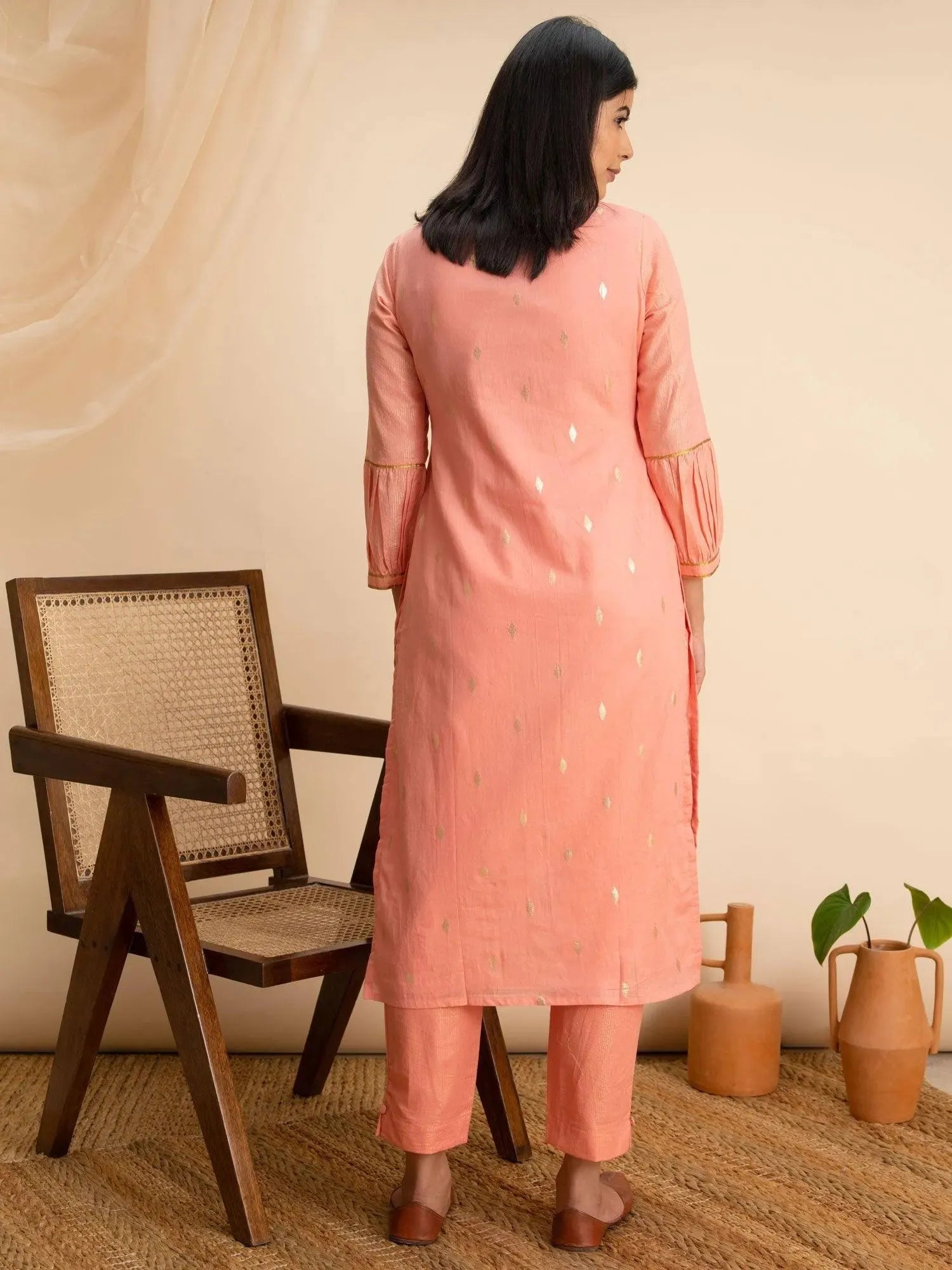 

Peach Woven Design Cotton Kurta