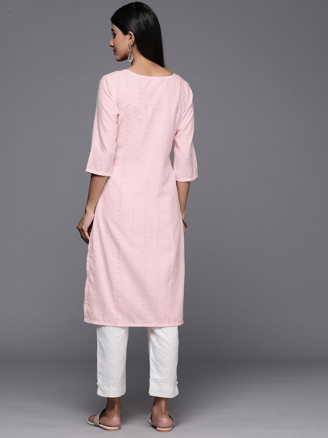 Peach Woven Design Cotton Straight Kurta - Libas 