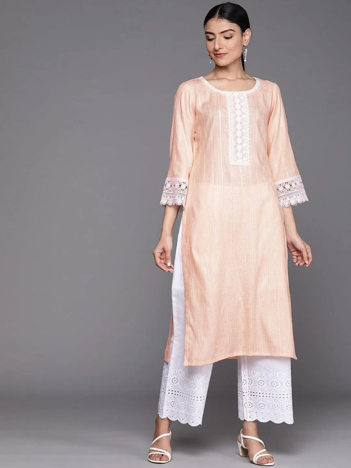 Peach Woven Design Rayon Kurta - Libas