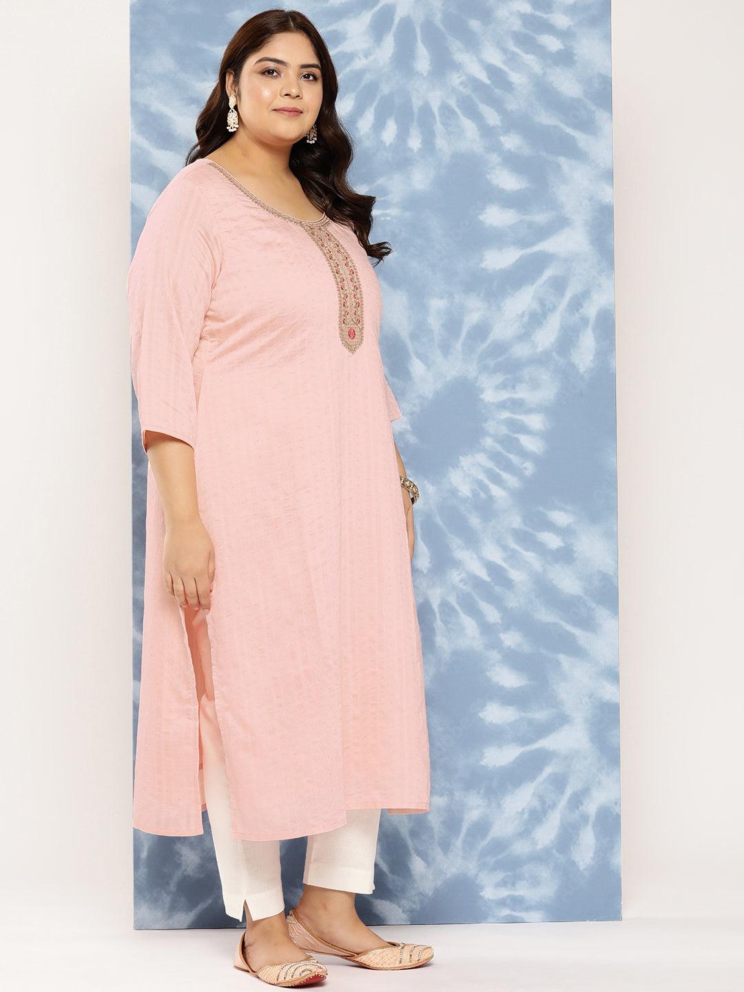 Peach Woven Design Rayon Straight Kurta - Libas