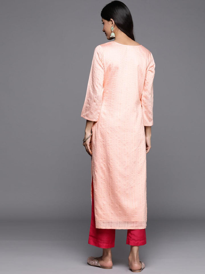 Peach Woven Design Rayon Straight Kurta - Libas