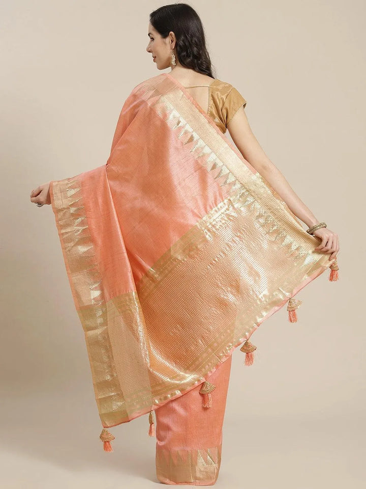 Peach Woven Design Silk Blend Saree - Libas