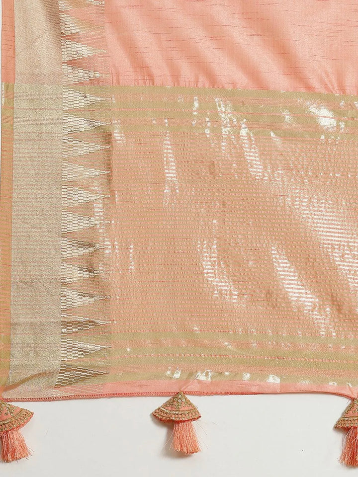 Peach Woven Design Silk Blend Saree - Libas