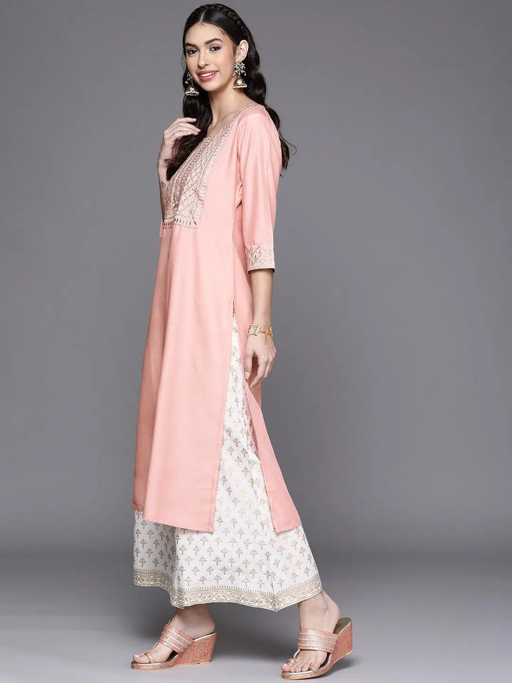 Peach Yoke Design Chanderi Silk Kurta - Libas