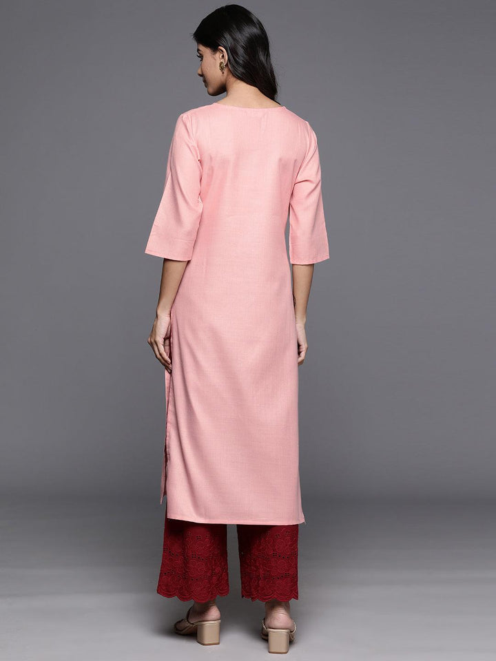 Peach Yoke Design Cotton Straight Kurta - Libas