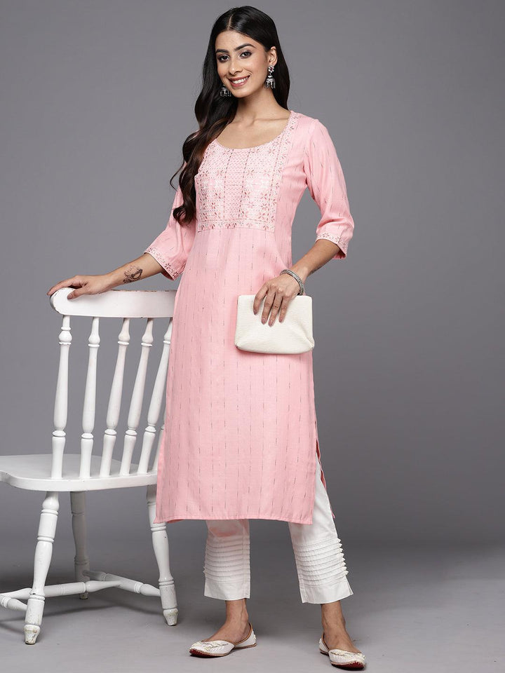 Peach Yoke Design Rayon Straight Kurta - Libas