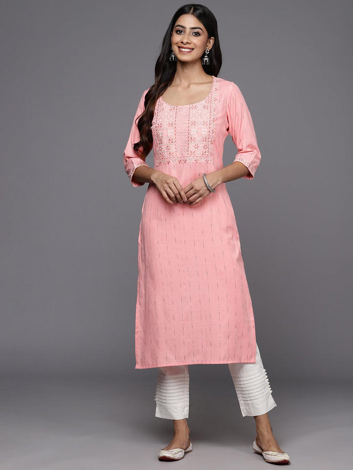 Peach Yoke Design Rayon Straight Kurta - Libas