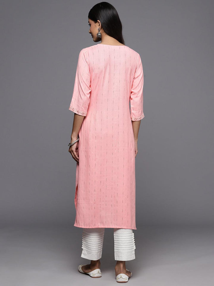 Peach Yoke Design Rayon Straight Kurta - Libas