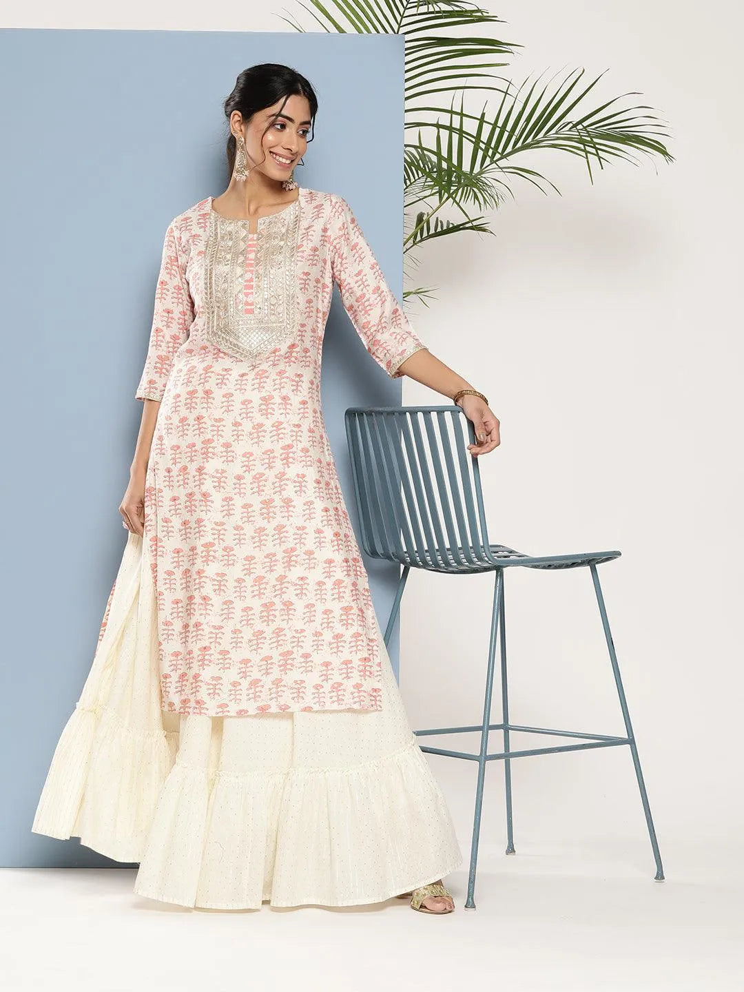 Peach Yoke Design Silk Straight Kurta - Libas 