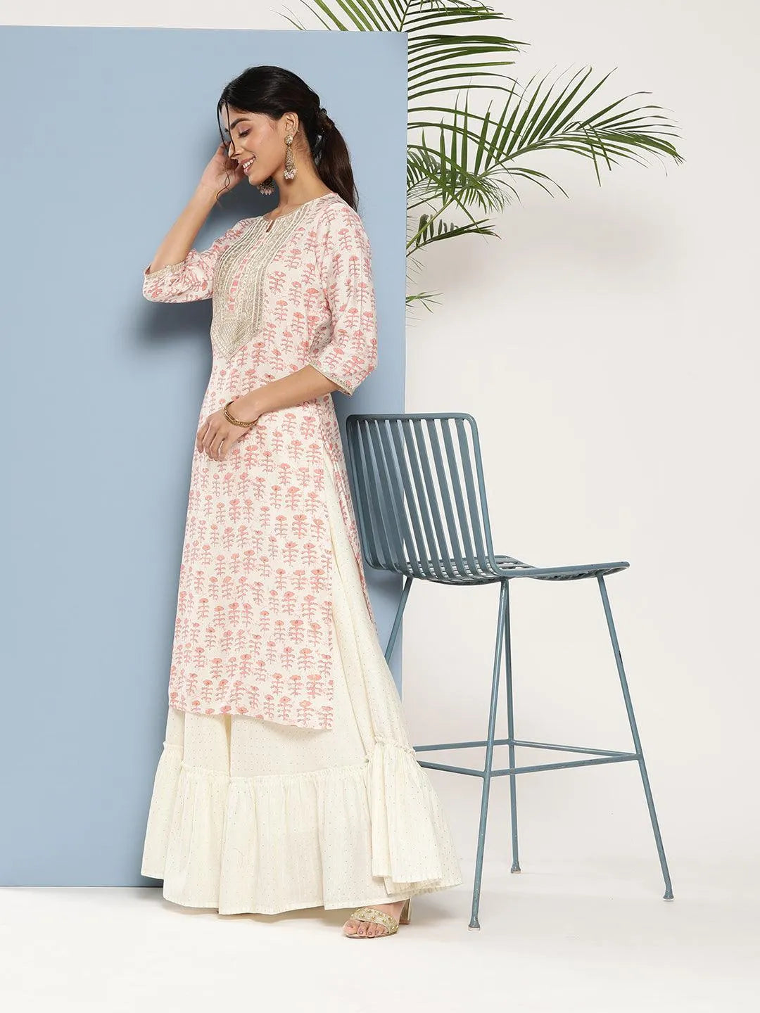 Peach Yoke Design Silk Straight Kurta - Libas