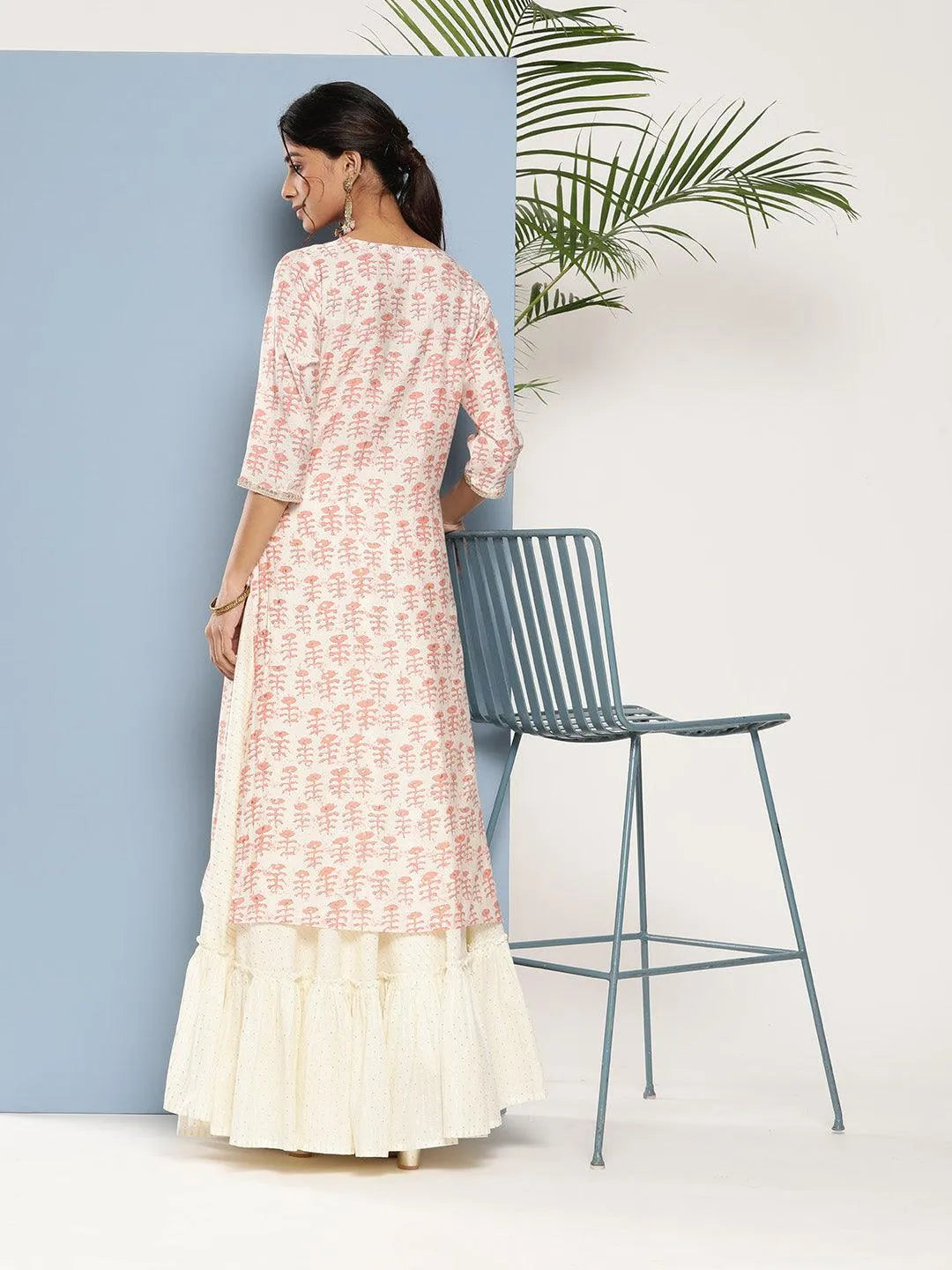 Peach Yoke Design Silk Straight Kurta - Libas 