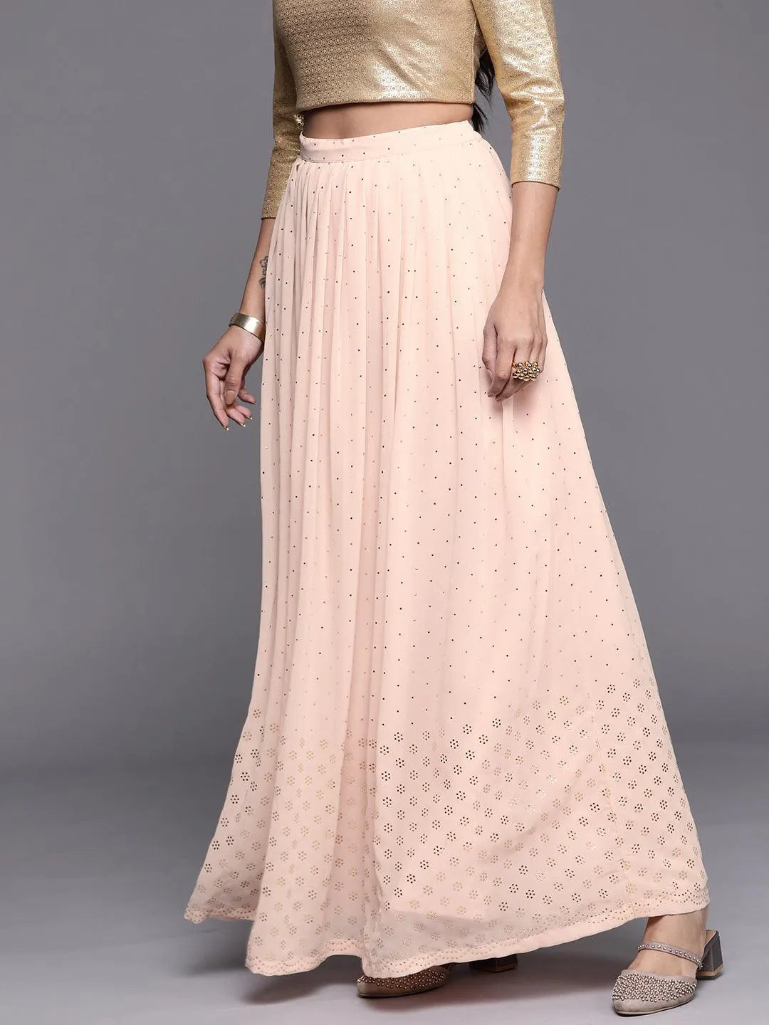 Pink Embellished Georgette Skirt - Libas 