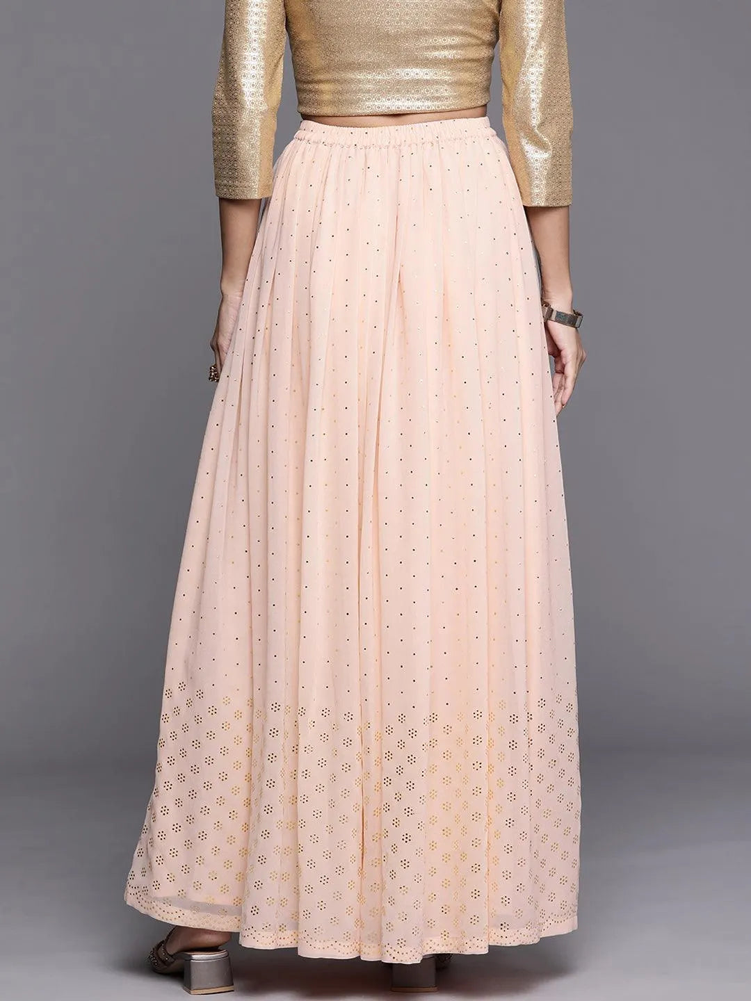 Pink Embellished Georgette Skirt - Libas 