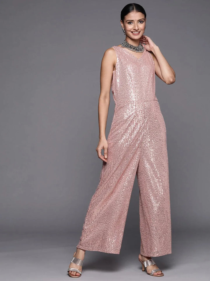 Pink Embellished Nylon Jumpsuit - Libas