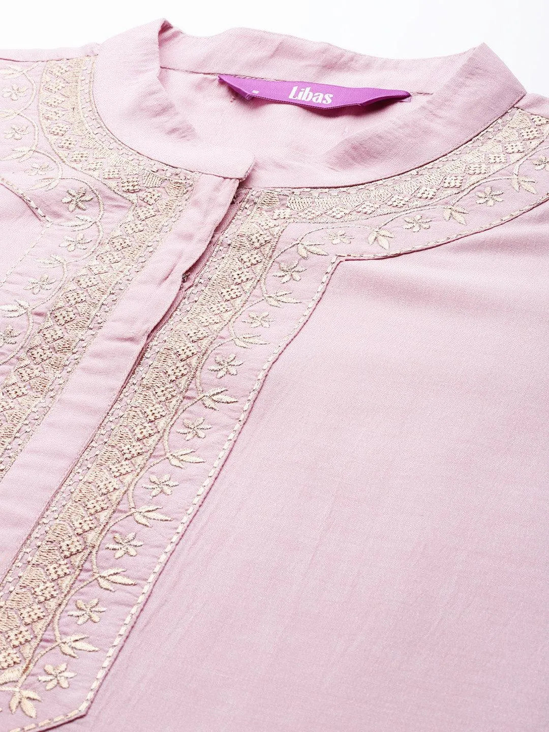 Pink Embroidered Chanderi Silk Kurta - Libas