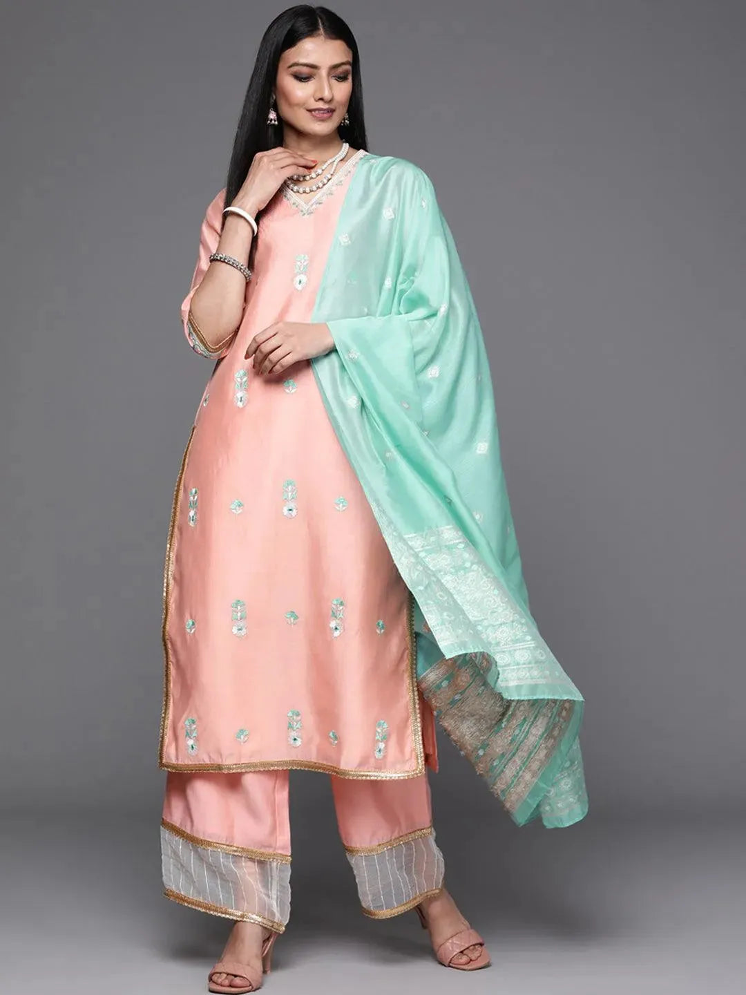 

Buy Pink Embroidered Chanderi Silk Suit Set - 33291O- | Libas Ethnic Wear Online