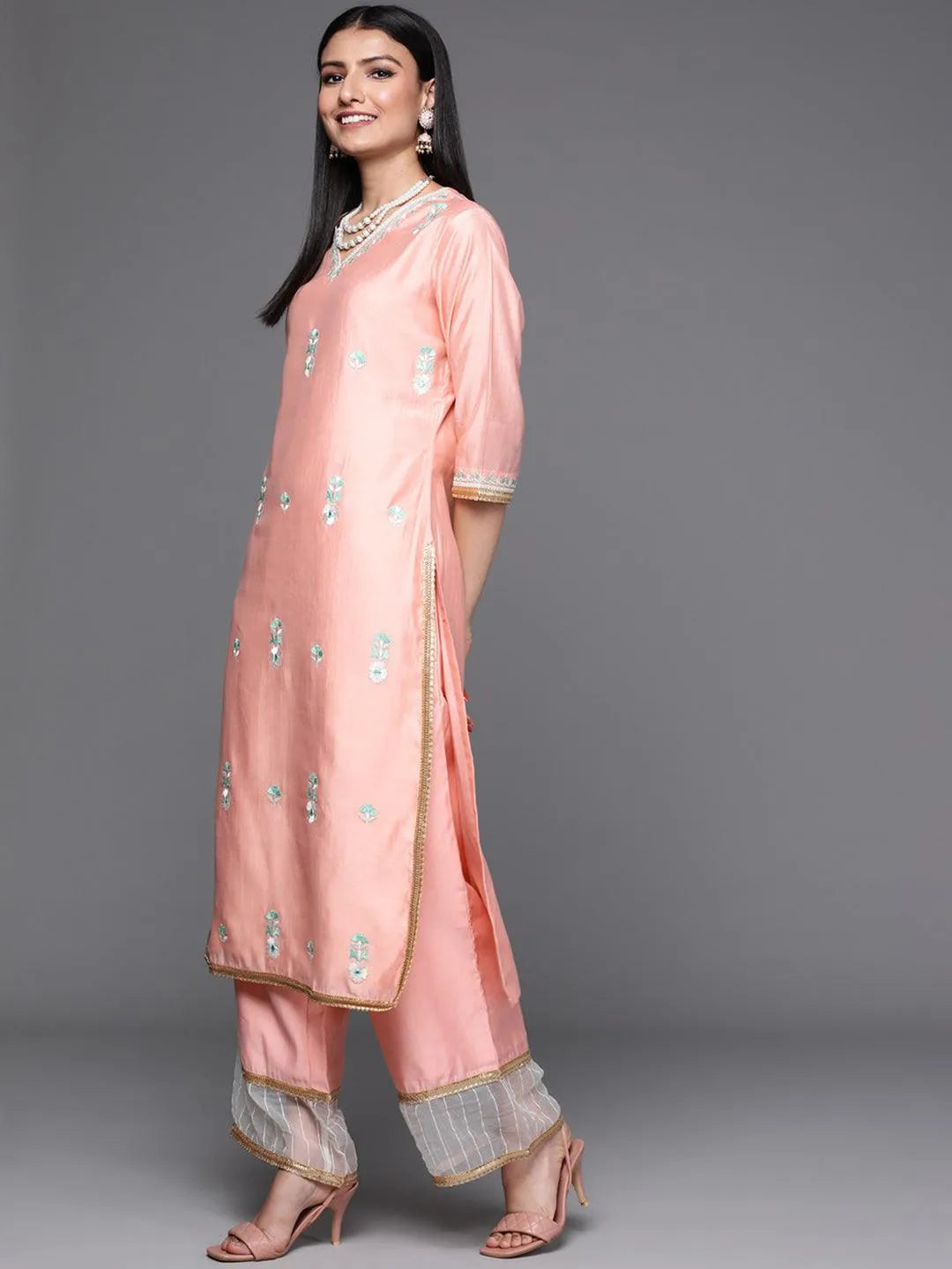 Pink Embroidered Chanderi Silk Suit Set - Libas 