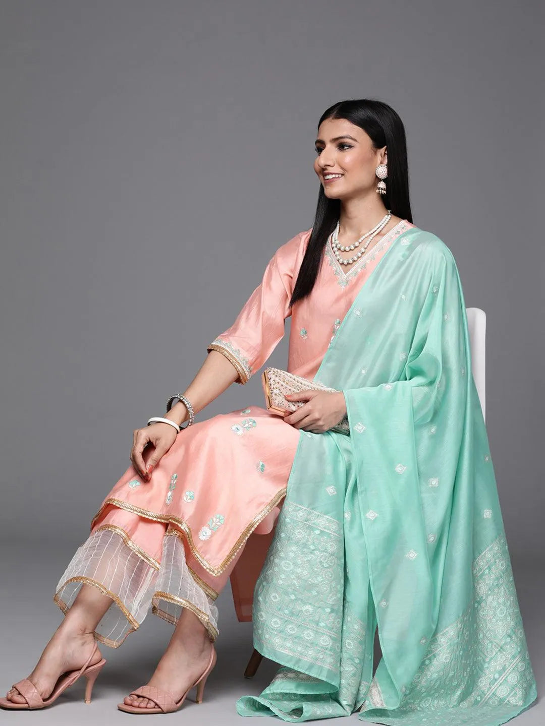 Pink Embroidered Chanderi Silk Suit Set - Libas