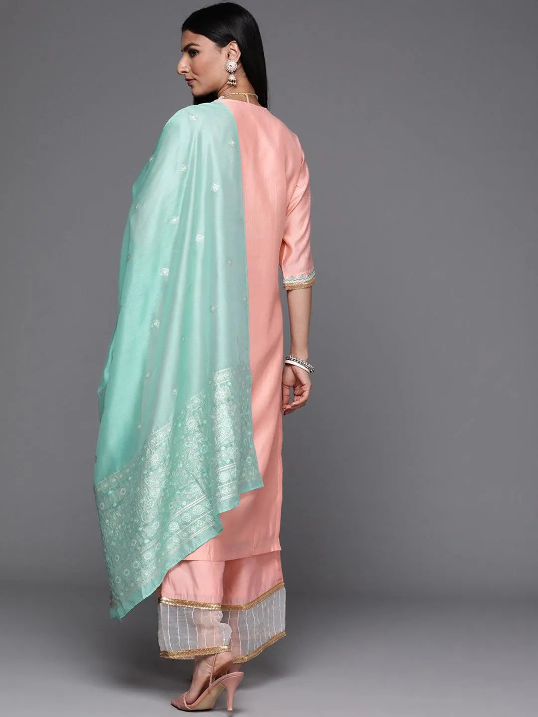 Pink Embroidered Chanderi Silk Suit Set - Libas 