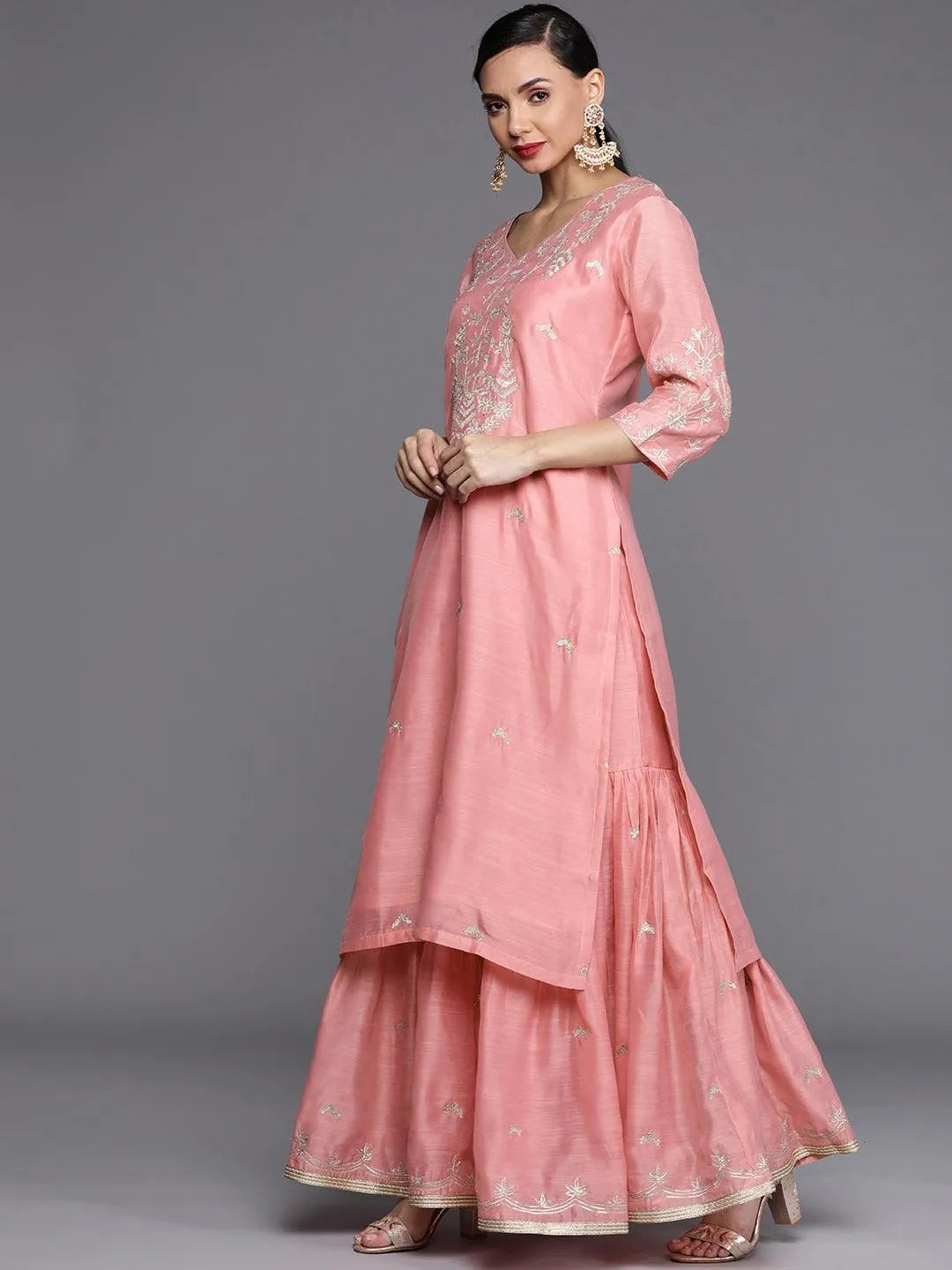 Pink Embroidered Chanderi Silk Suit Set - Libas