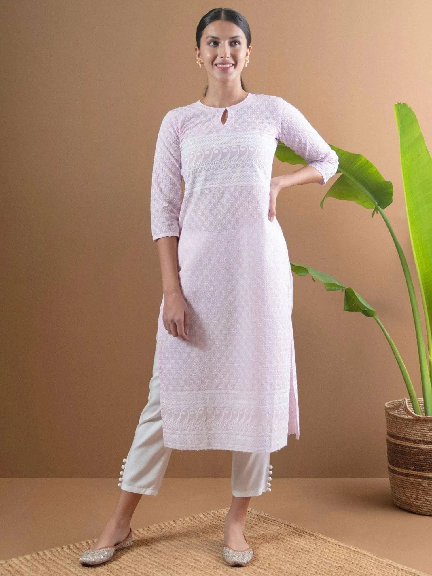 

Buy Pink Embroidered Cotton Kurta - 9046- | Libas Ethnic Wear Online