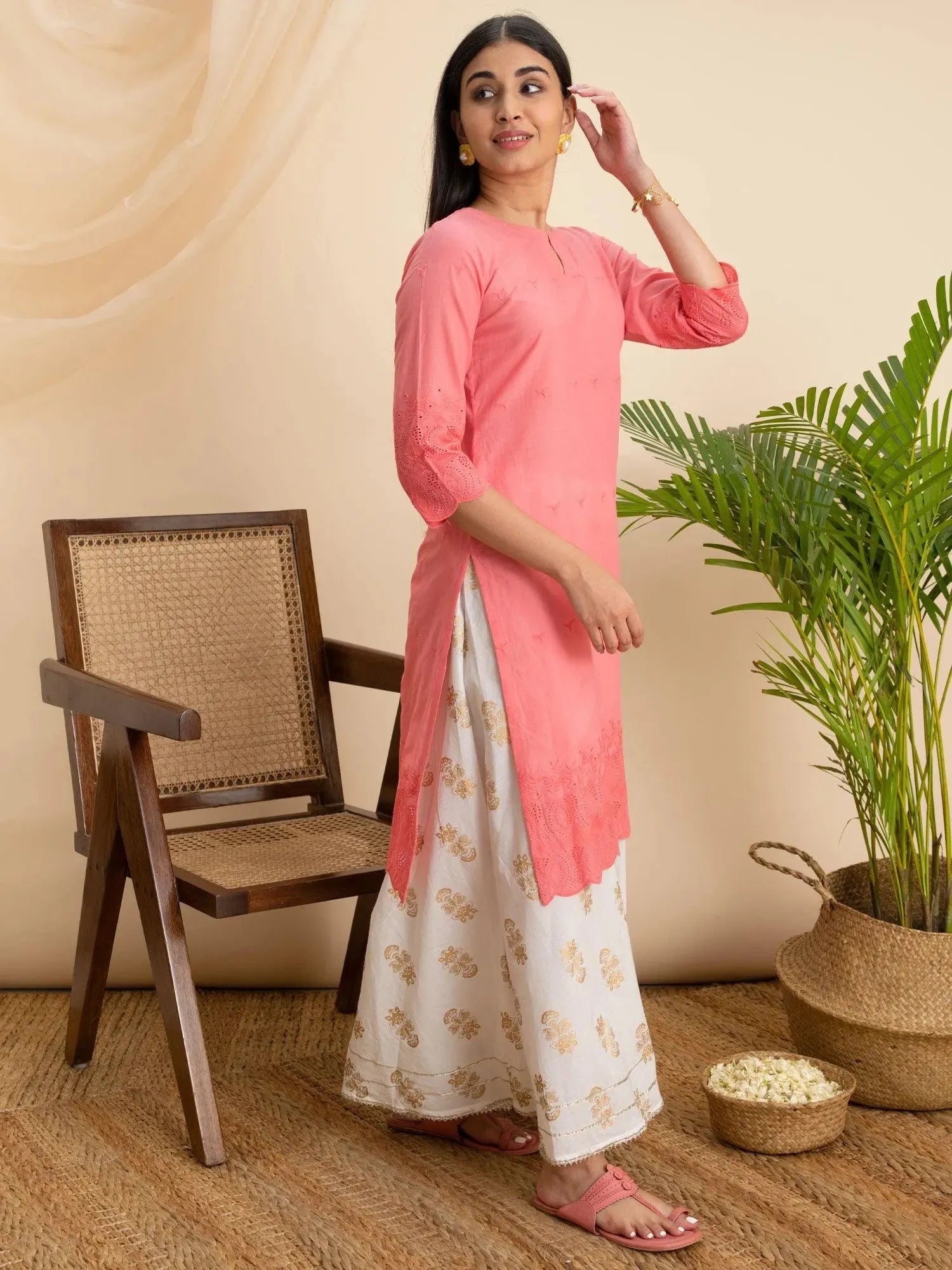 

Buy Pink Embroidered Cotton Kurta - 12095O- | Libas Ethnic Wear Online