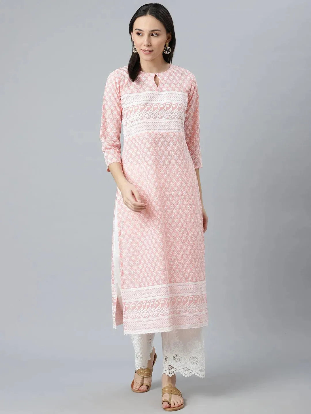 

Buy Pink Embroidered Cotton Kurta - 22059- | Libas Ethnic Wear Online