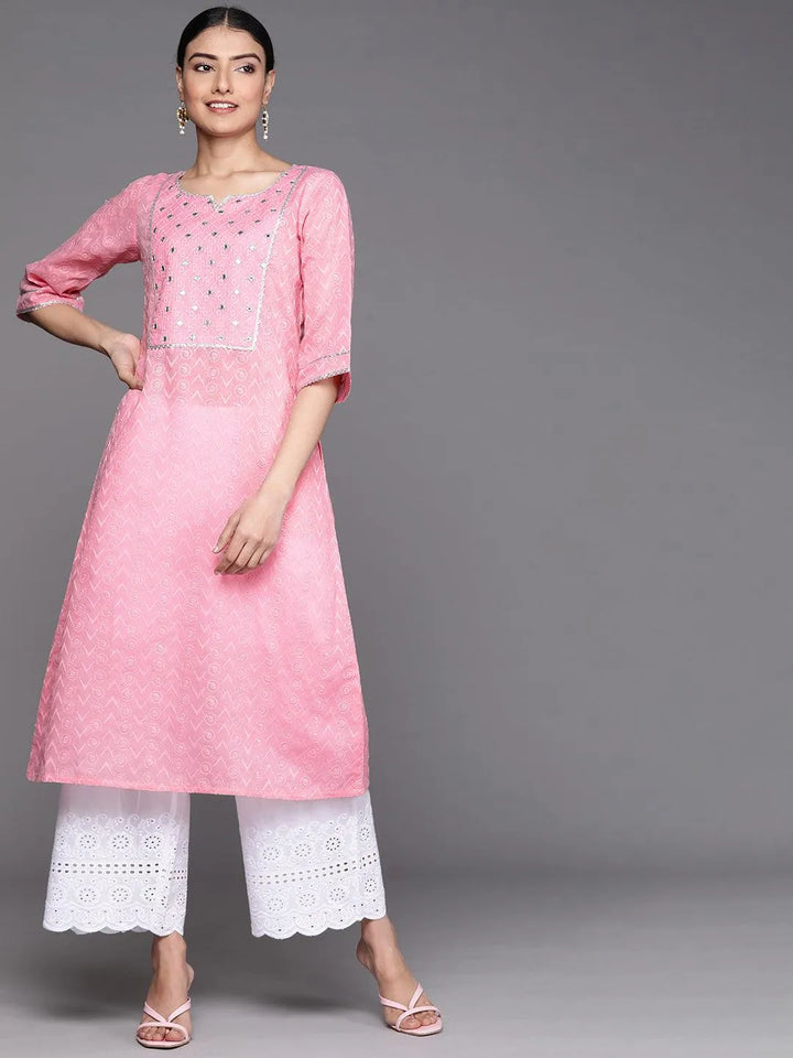 Pink Embroidered Cotton Kurta - Libas