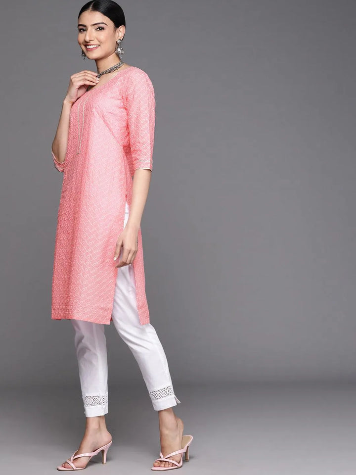 Pink Embroidered Cotton Kurta - Libas