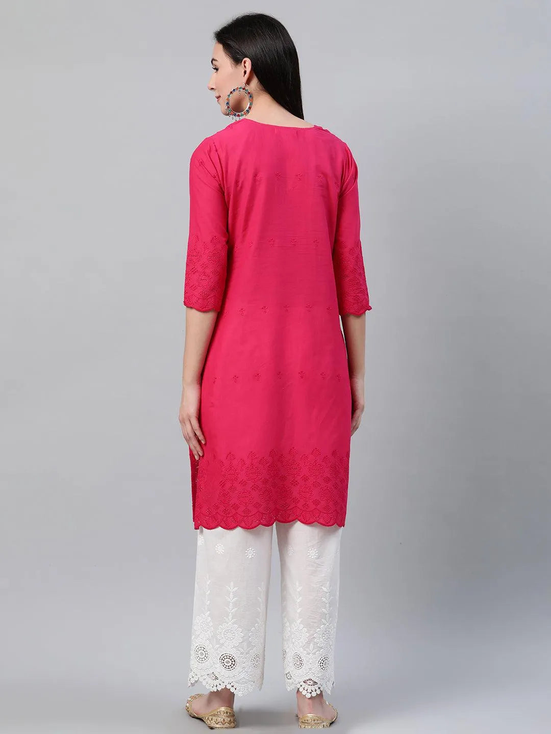 Pink Embroidered Cotton Kurta - Libas