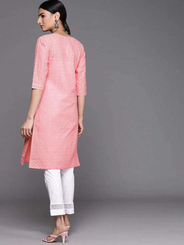 Pink Embroidered Cotton Kurta - Libas