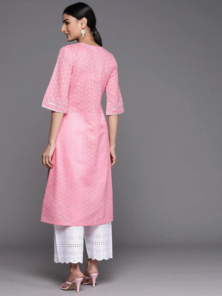 Pink Embroidered Cotton Kurta - Libas