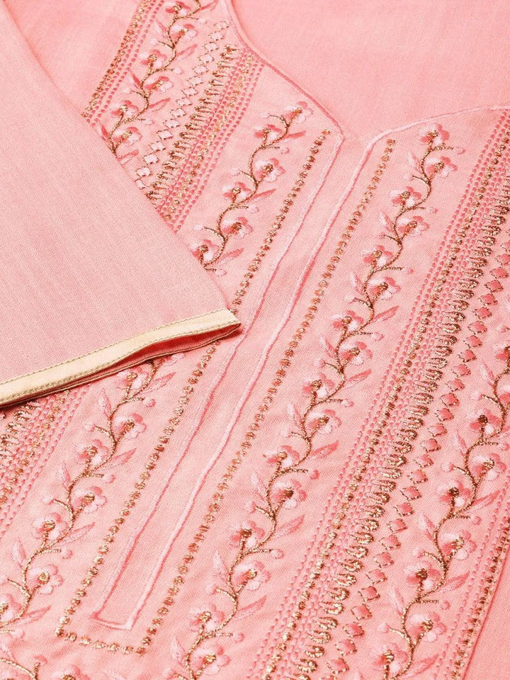 Pink Embroidered Cotton Kurta - Libas