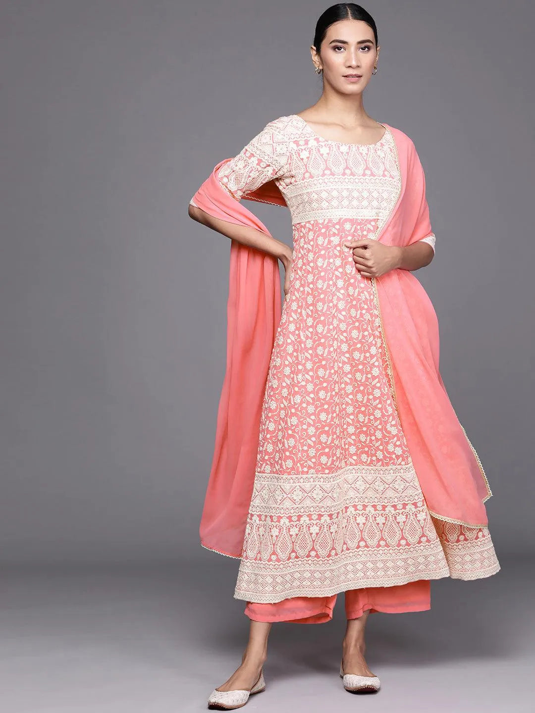 Pink Embroidered Georgette Suit Set - Libas