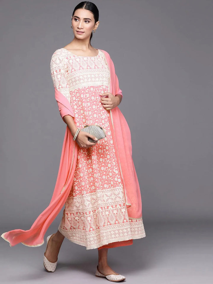 Pink Embroidered Georgette Suit Set - Libas