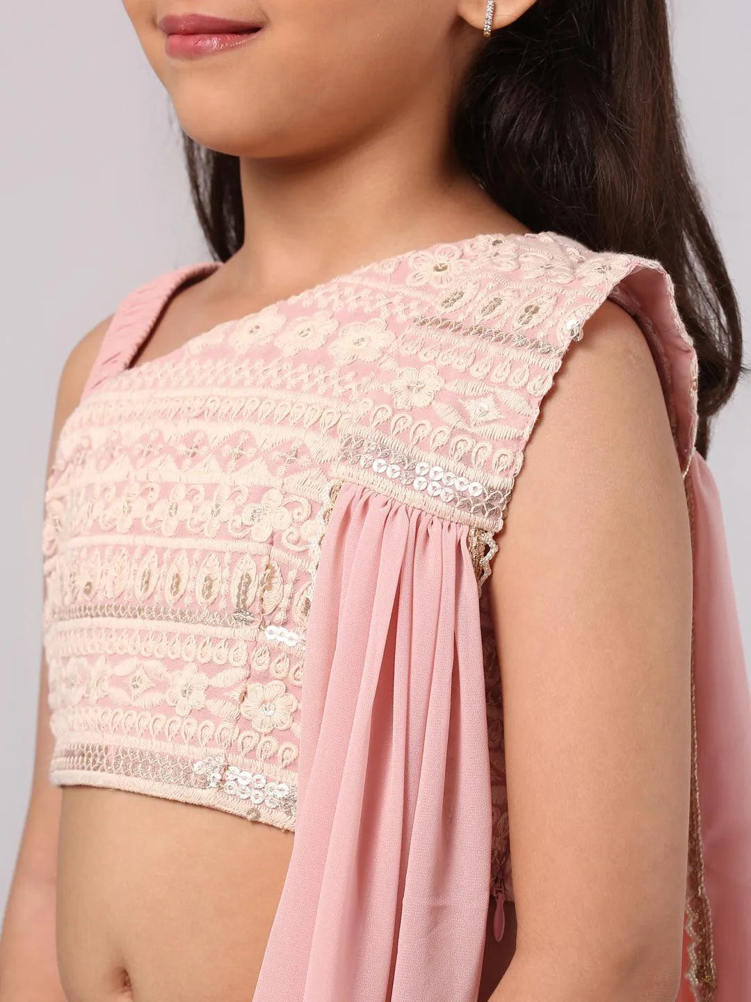 Pink Embroidered Georgette Lehenga Set - Libas 