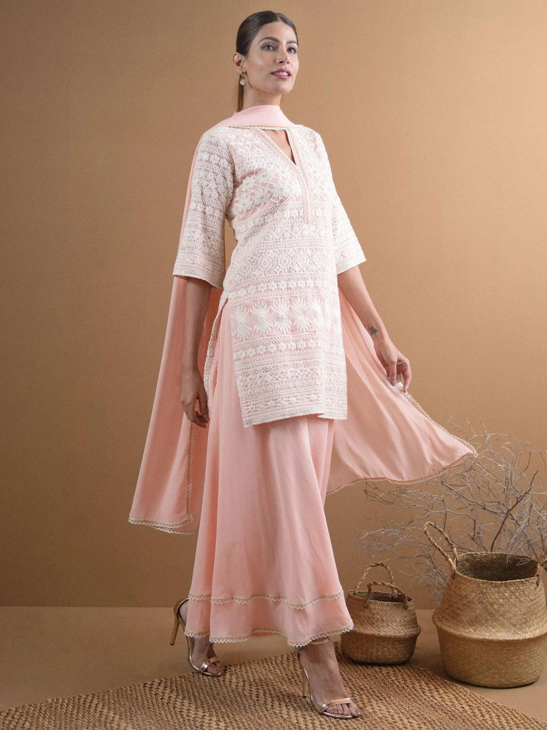 KASHVI Pink Embroidered Georgette Suit Set - Libas 