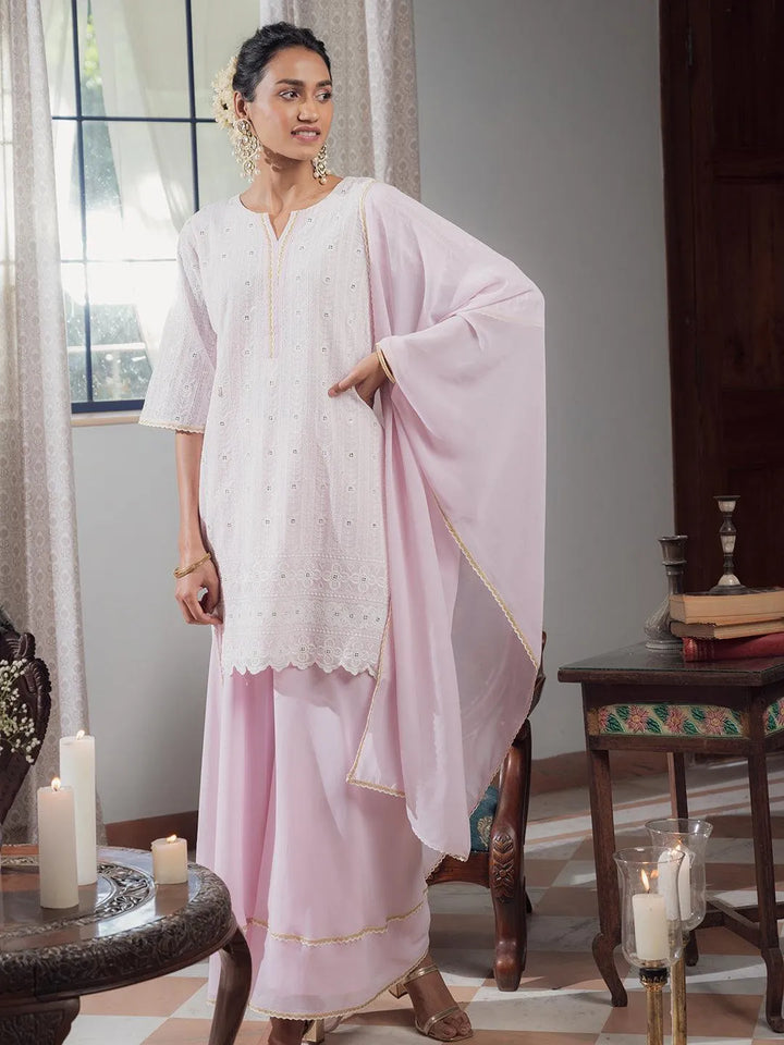 Pink Embroidered Georgette Suit Set - Libas