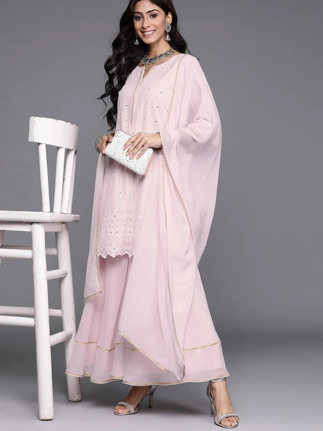 Pink Embroidered Georgette Suit Set - Libas