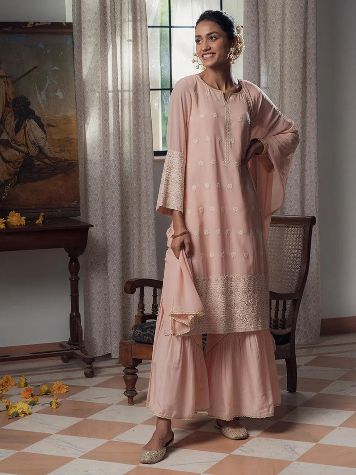 Pink Embroidered Georgette Suit Set - Libas