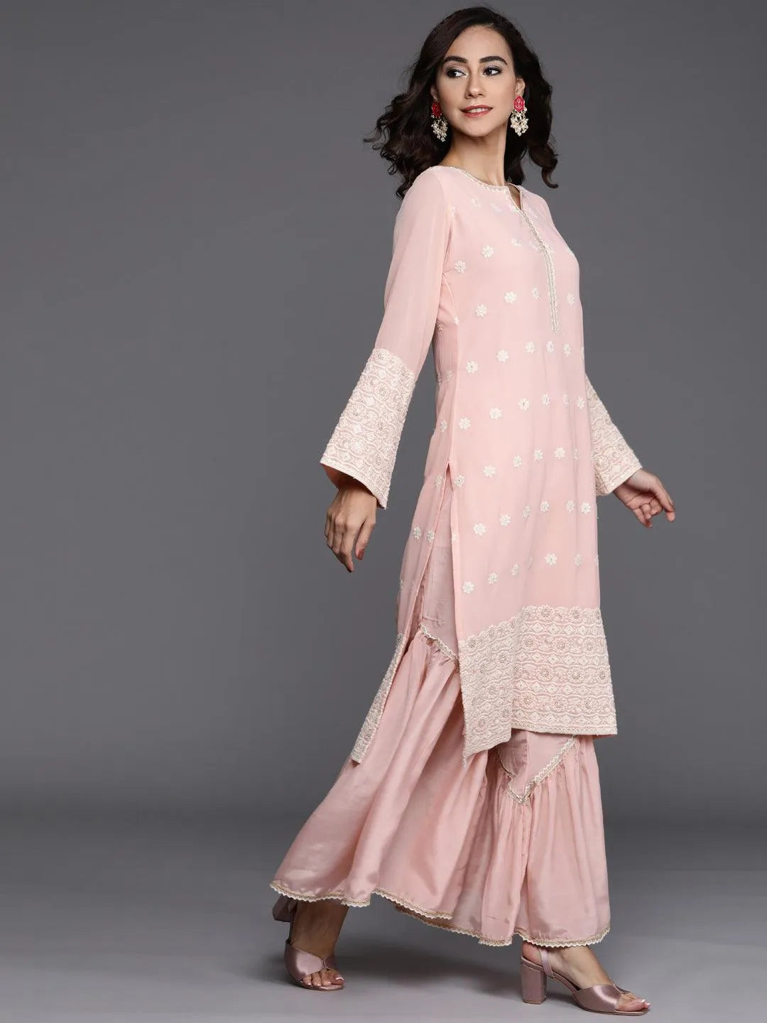 Pink Embroidered Georgette Suit Set - Libas