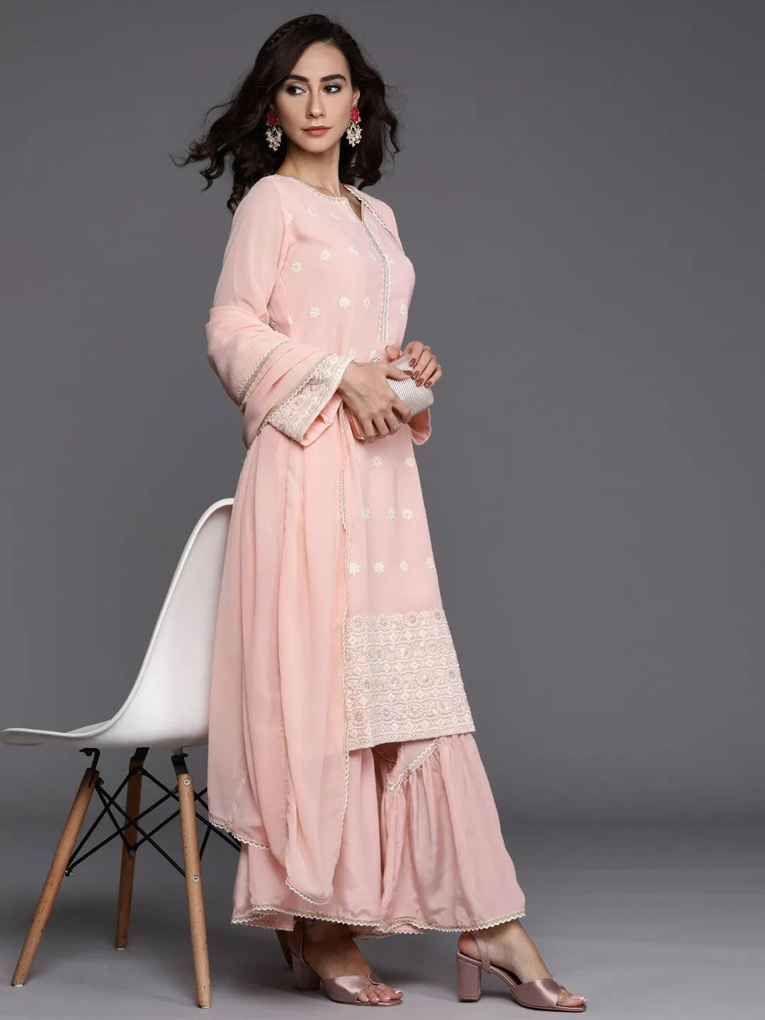 Pink Embroidered Georgette Suit Set - Libas