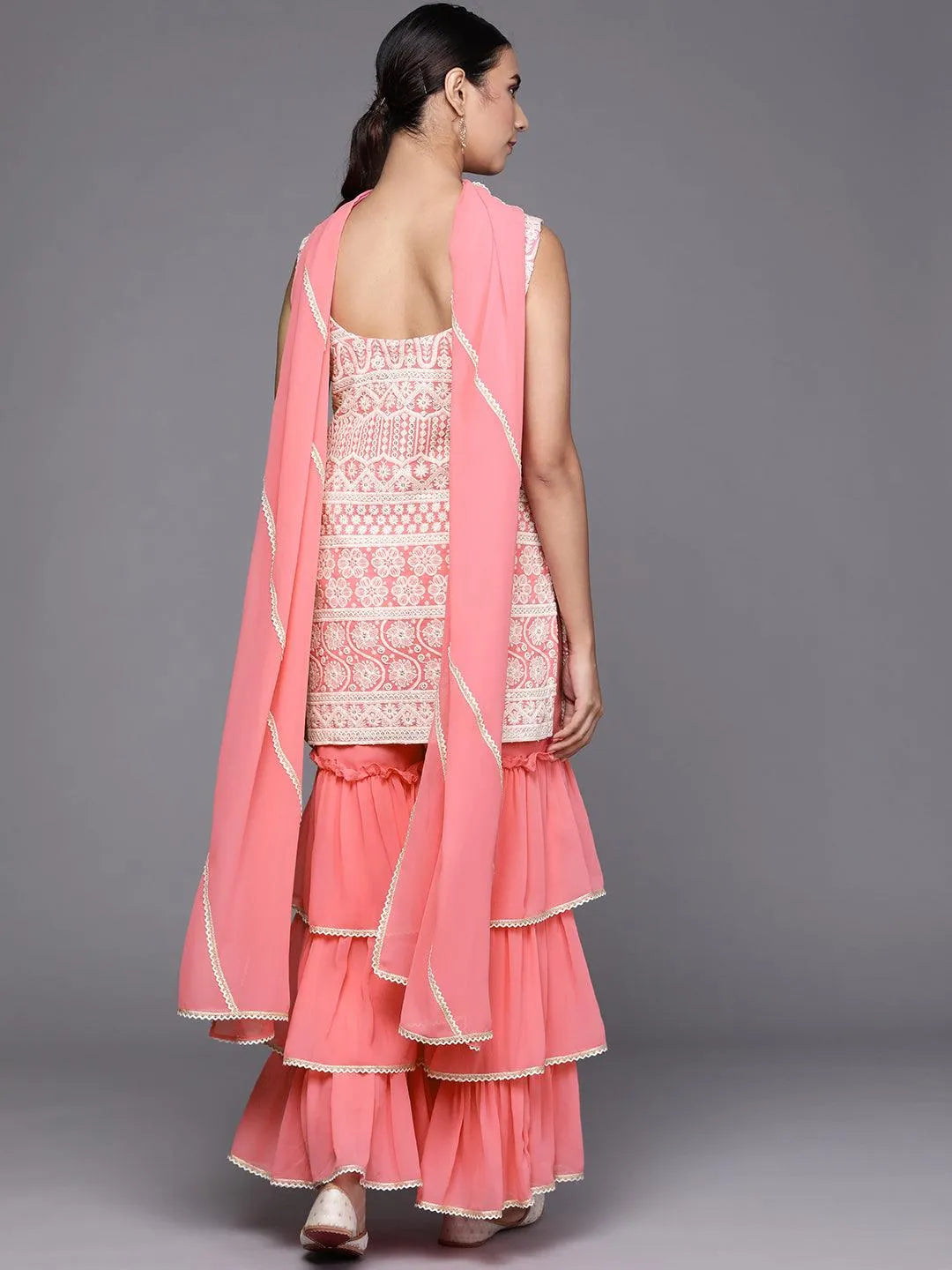 Pink Embroidered Georgette Suit Set - Libas 